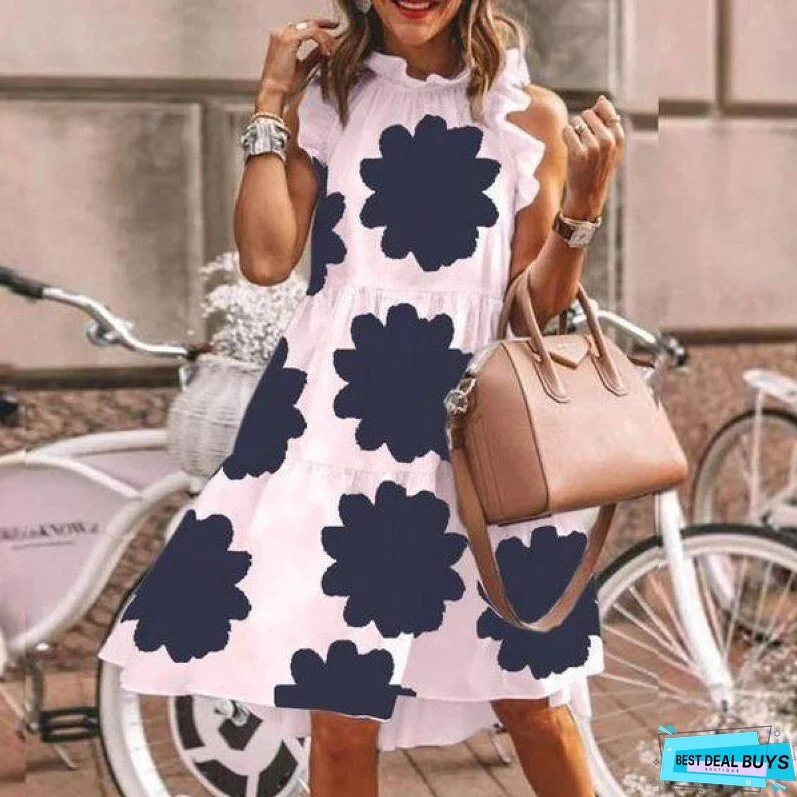 Elegant Butterfly Sleeveless Mini Dress Summer Colorful Dot Print Women Beach Sundress Retro Casual O-Neck Party Dress Vestidos