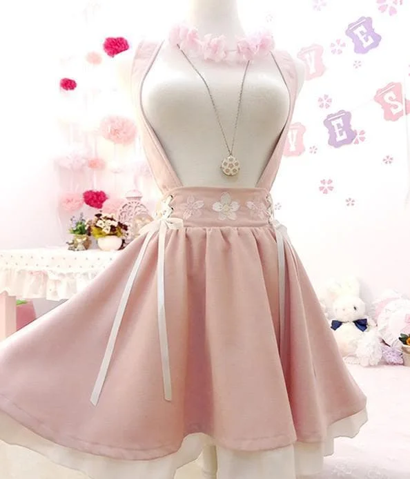 Pink Sakura Suspender Skirt Strap Dress SP14499