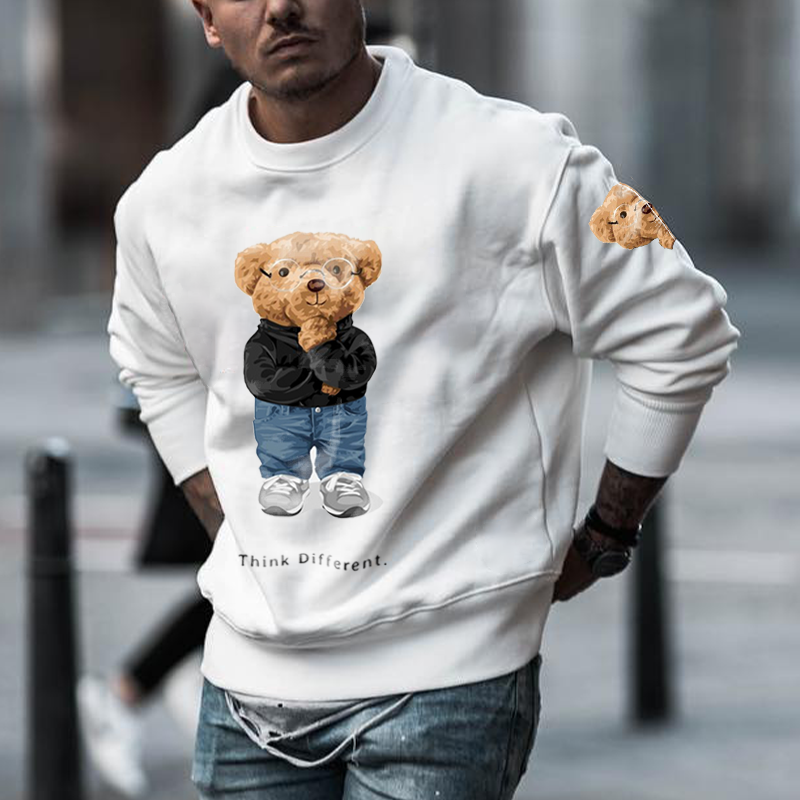 Oversized Men's Cute Bear Print Sweatshirt