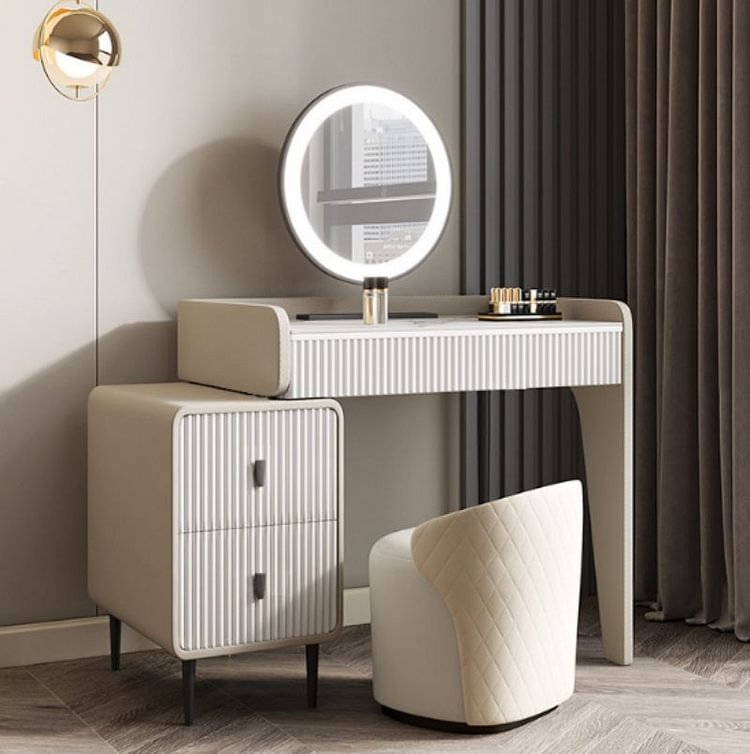 Homemys Minimalist Makeup Vanity Set with 1 Stool & 1 Cabinet & 1 Mirror