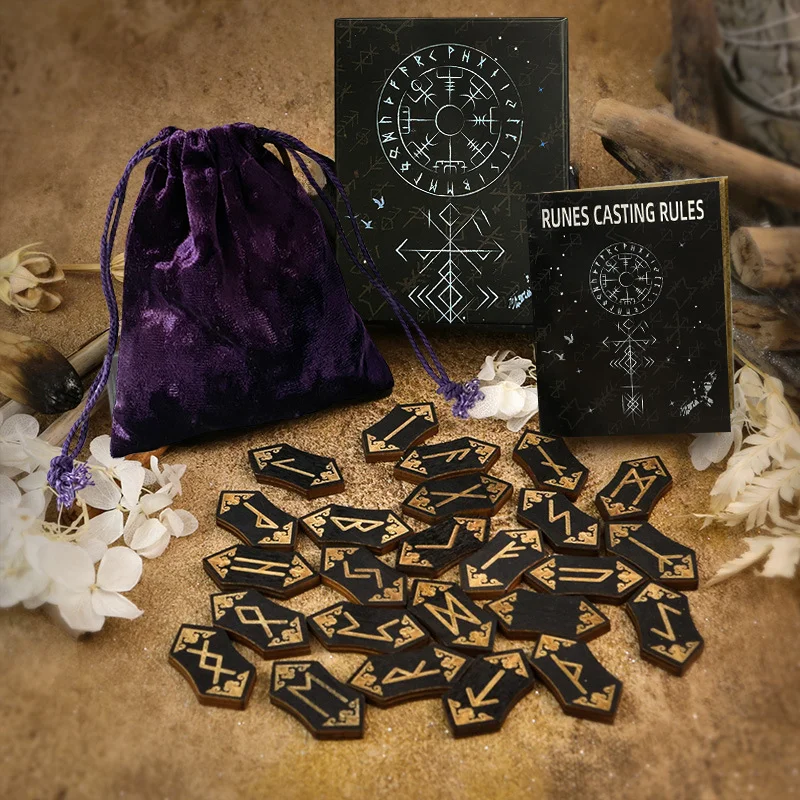 25 Piece Rune Set Wooden Viking Rune Set Engraved Power Stone Runes