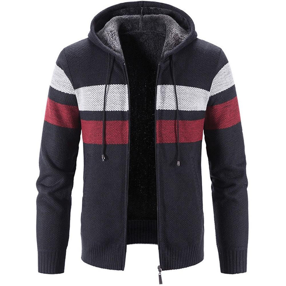 Men's Autumn And Winter Hooded Plush Thickened Sweater Cardigan Sweater  Jacket