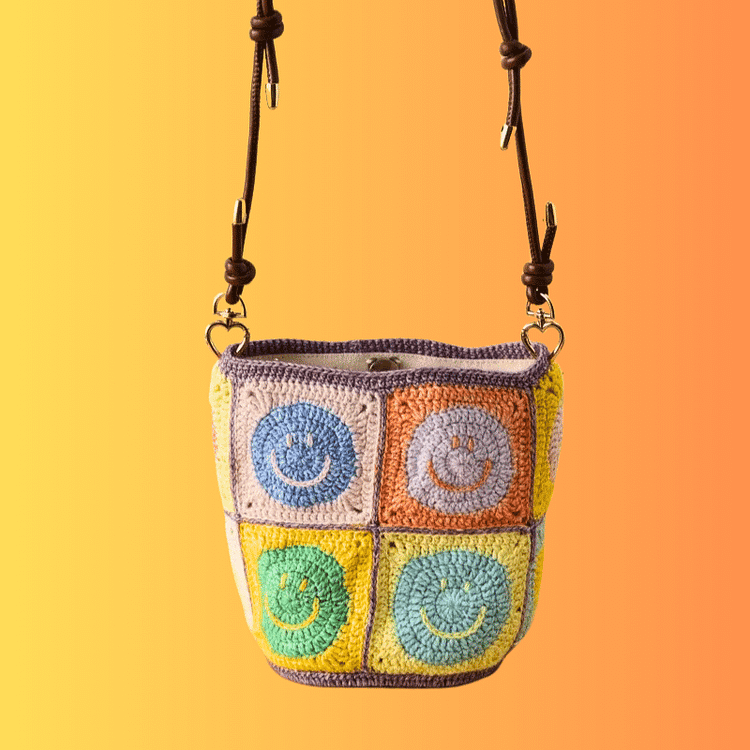 Lulusnow Handmade Multicolor Classic Smiley Faces Small Shoulder Bag  Crochet Crossbody Bag