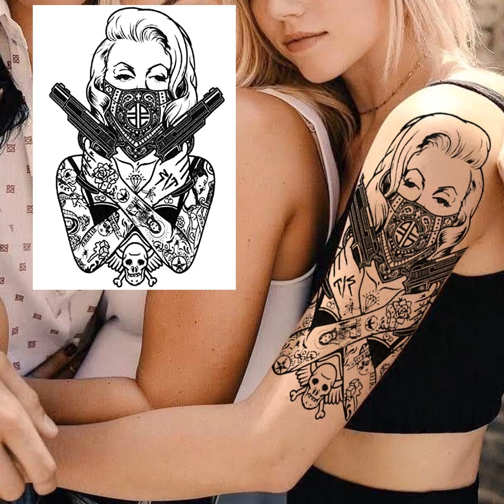 Geometric Skull Temporary Tattoos For Men Women Realistic Fake Wolf Gangster Tattoos Sticker Outer Space Planets Tatoos Washable