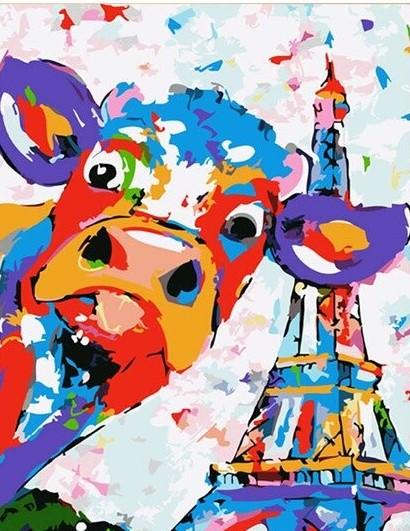 

Colorful Cow At Paris – Paint By Numbers - 40*50CM, 501 Original