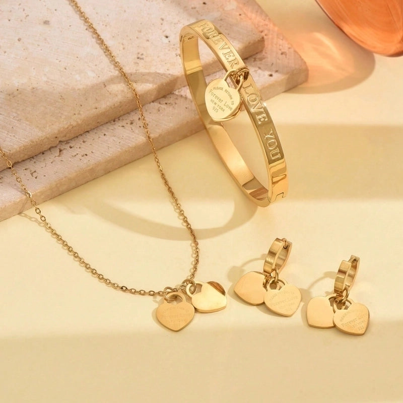 Elegant Lady Geometric 304 Stainless Steel Earrings Necklace Jewelry Set