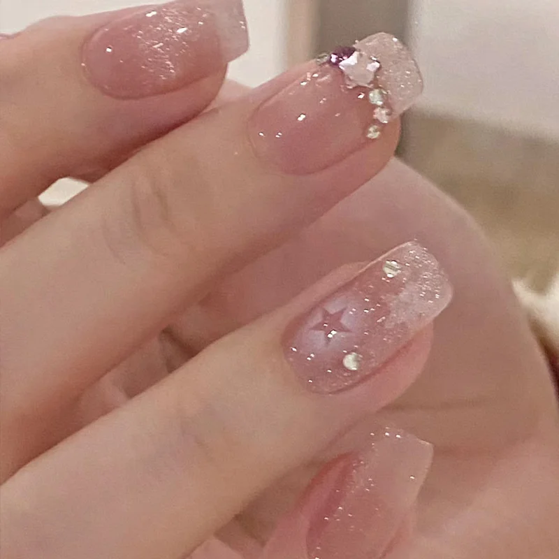 Buyerint 24pcs Wearable Pink Press on Nails – Butterfly Lovely Girl False Nails Tips with Jelly Gel Design  