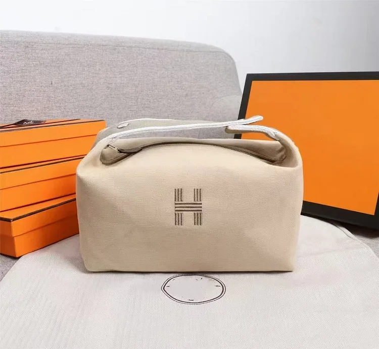 Embroidered Logo H Lightweight Cosmetic Bag with Ring Clasp, Perfect Travel Makeup Bag for Women