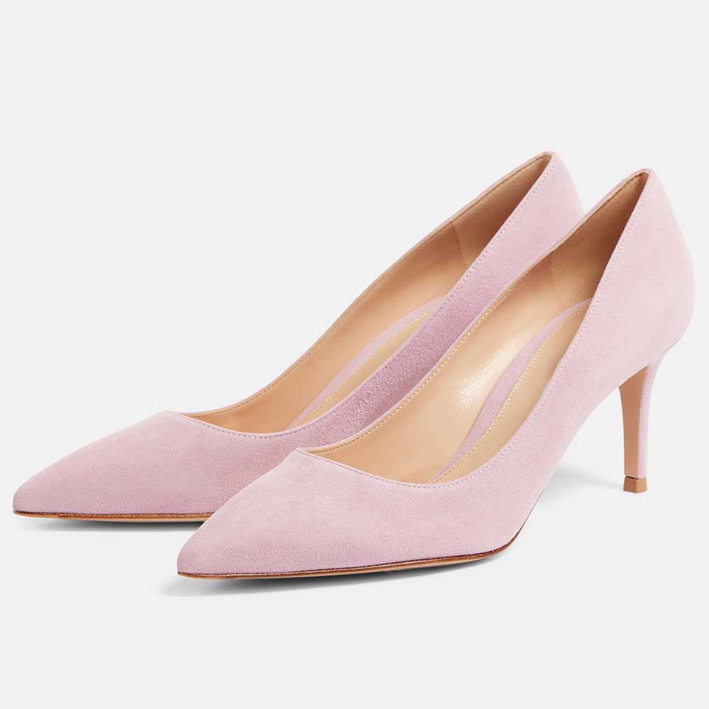 Pink Faux Suede Pointed Toe Kitten Heel Pumps for Elegant Ladies   Nicepairs