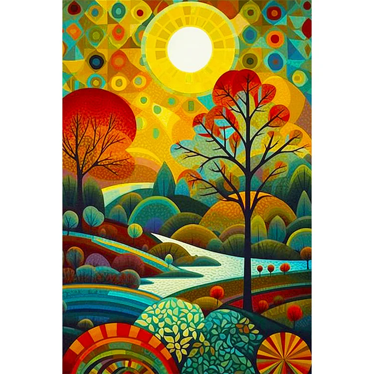 High Saturation Glass Painting Landscape 40*60CM(Canvas) Full Round Drill Diamond Painting gbfke