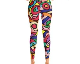 Pornhint Unique SAMSARA Boho Leggings, Colorful Leggings, Yoga Leggings, Abstract