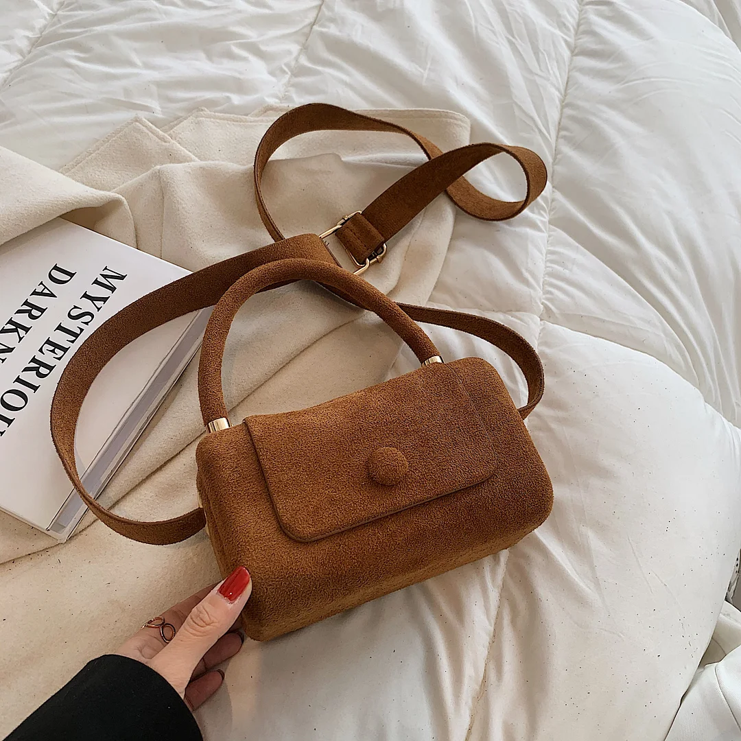 էѧӧܧ Small Vintage Faux suede Underarm Baguette Shoulder Crossbody Bags For Women 2021 Winter Simple Handbags and Purses