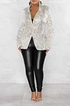 Women's Shiny Sequin Lapel Button Slim Front Blazer Coat