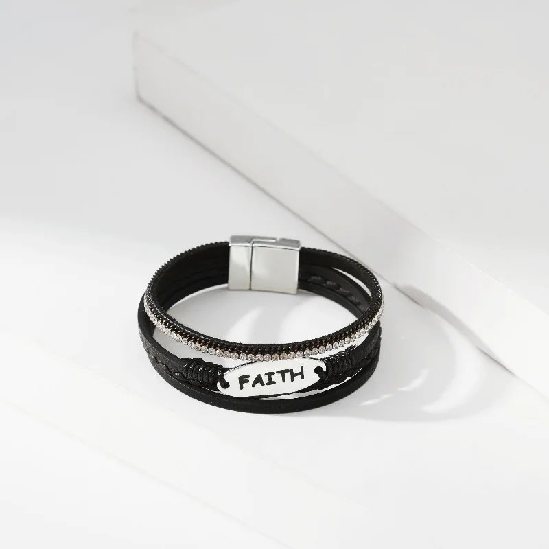 Faith Rhinestone Leather Bracelet