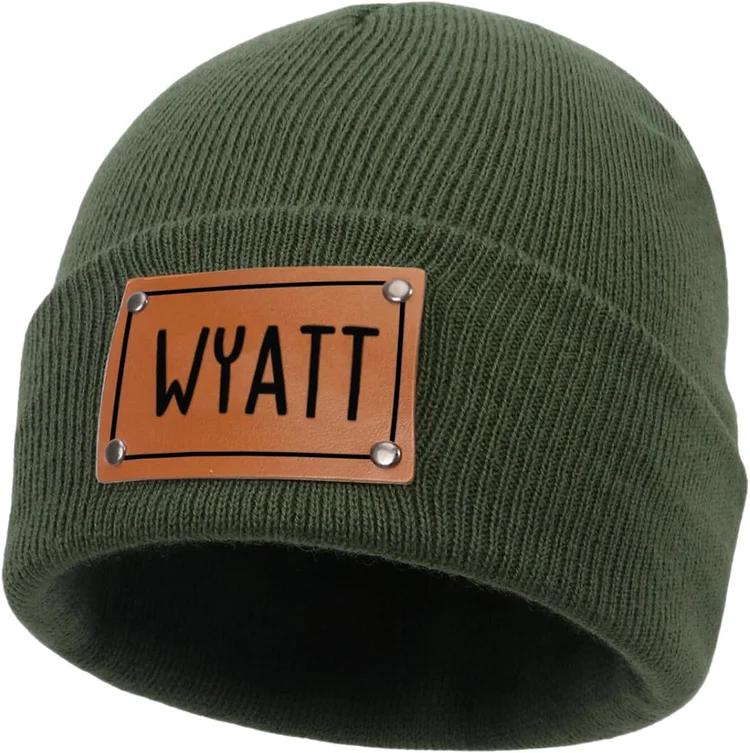 Custom Toddler Baby Beanies, Mama Mini Matching Hats, Leather Patch Baby Knit Hats, Winter Beanies for Infant, Kids Adults