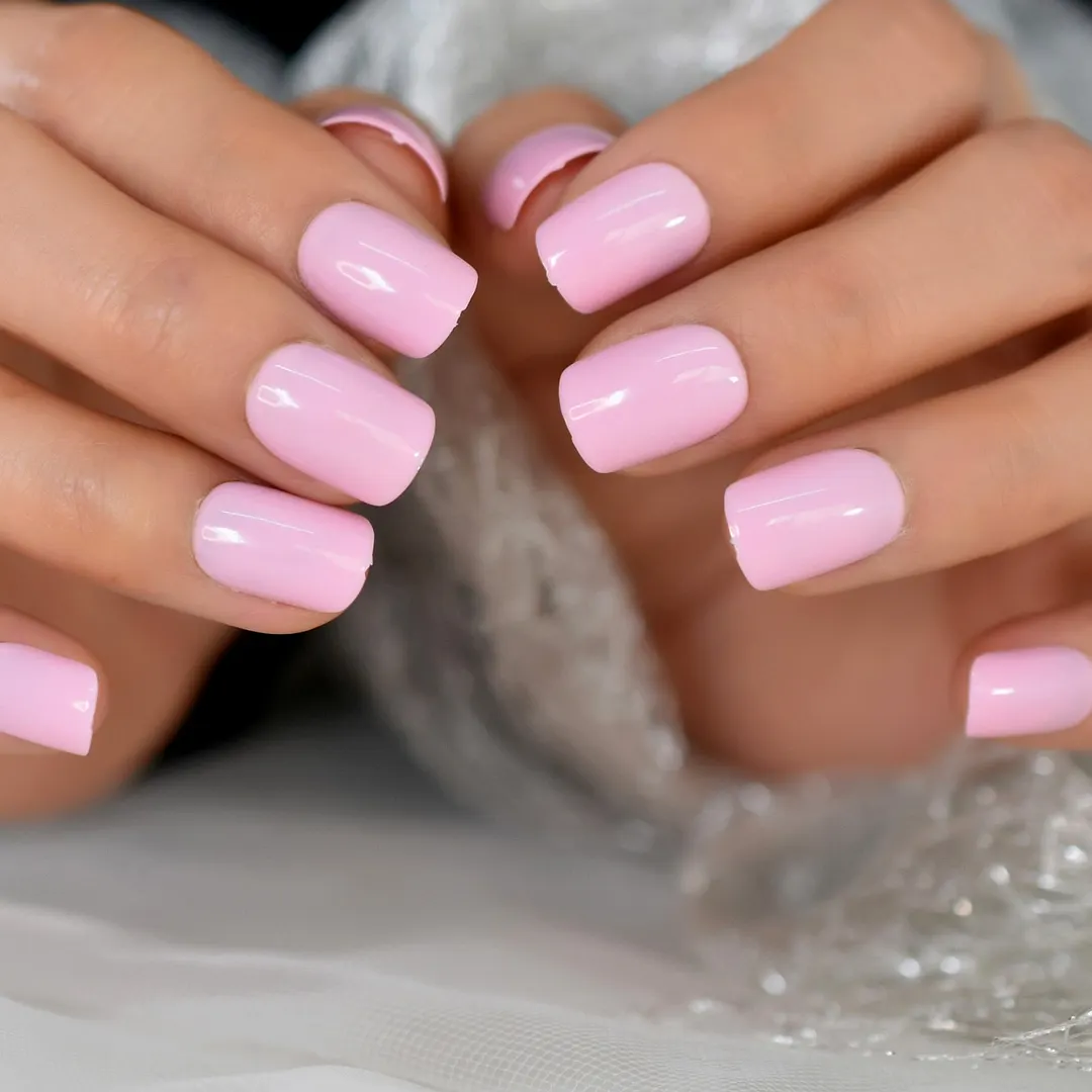 Square Nails Finger Nail Set Press On Acrylic Nail Short Size Pink Colour Manicure Beauty Cool-Nail Inspo