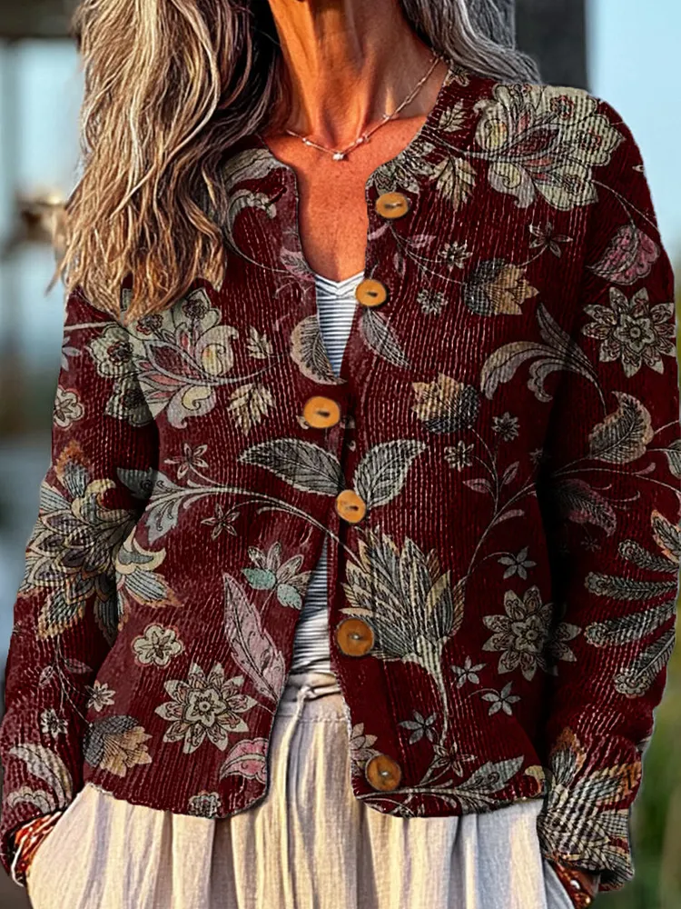 Vintage Floral Painting Art Print Buttoned Cardigan Sweater
