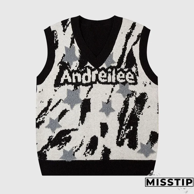 Star Graffiti Printed Vest Sweater