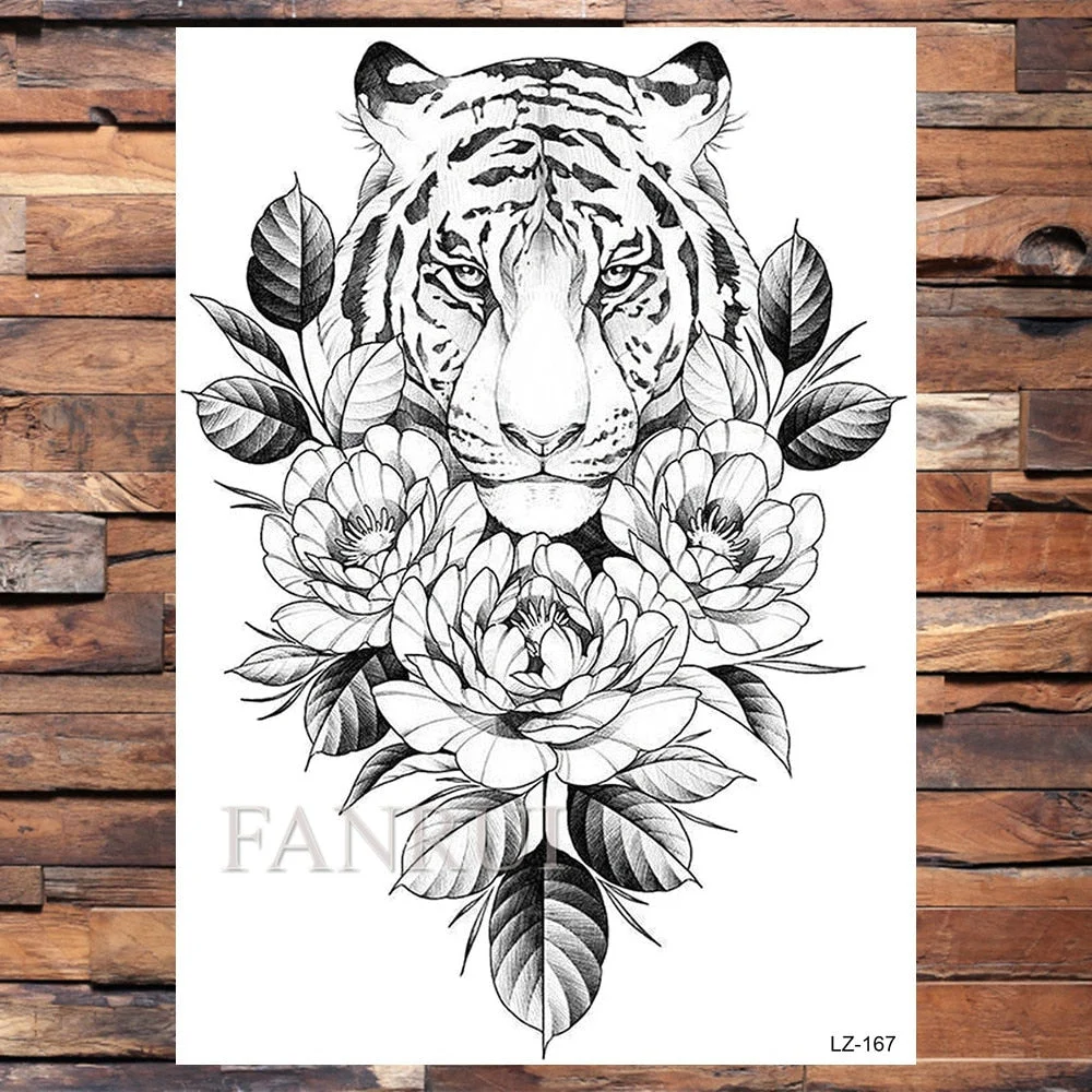 Mighty Lion King Of Beasts Tattoos Temporary Men Women Body Art Fake Tatoo Realistic Tribal Tiger Tattoo Sticker Arm Leg Makeup