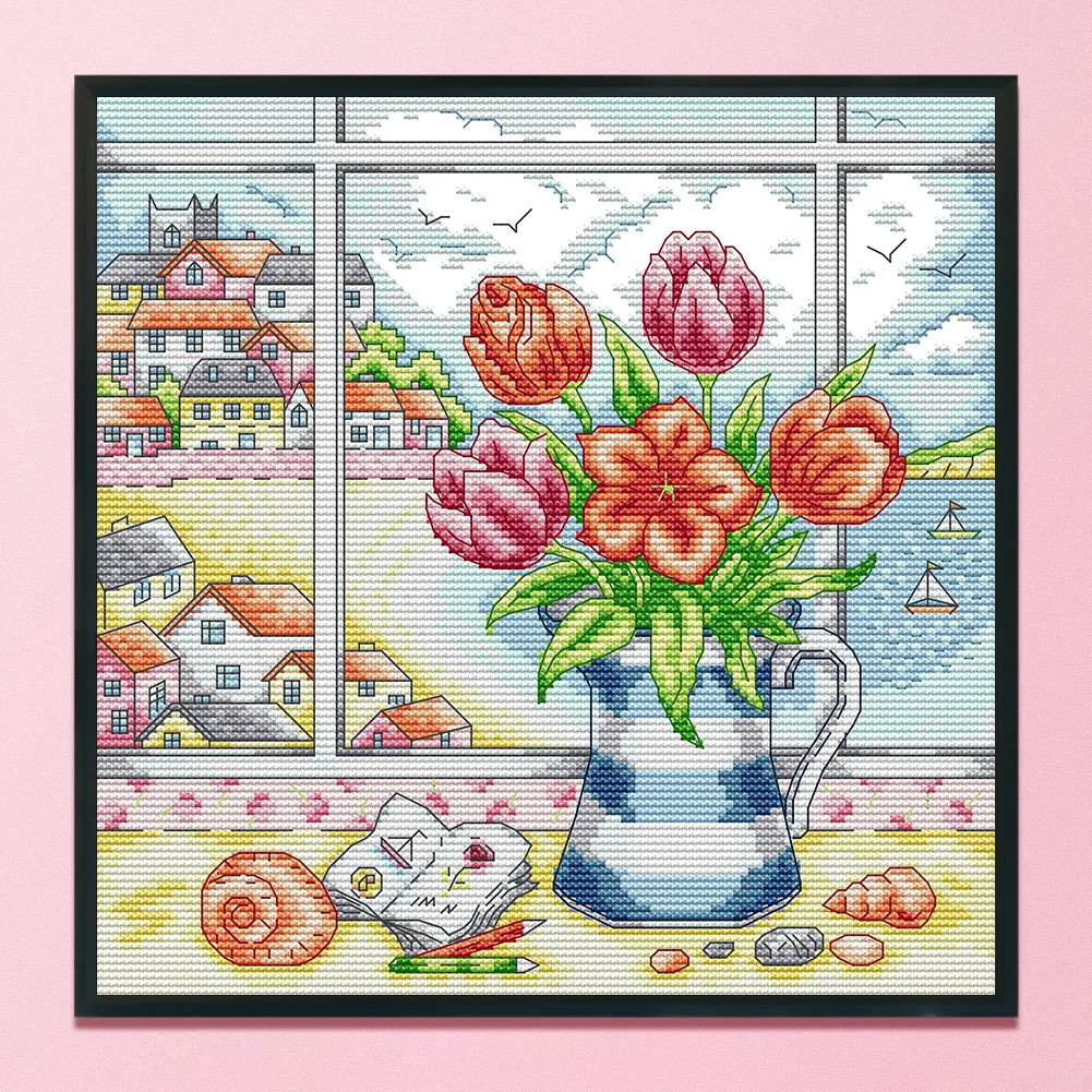 14CT Partial Printed Cross Stitch - Vase(29*29cm)