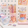 Adorable Cartoon Bunny Round Folding Matte Pens Storage Container Student Table Stationery Organizer