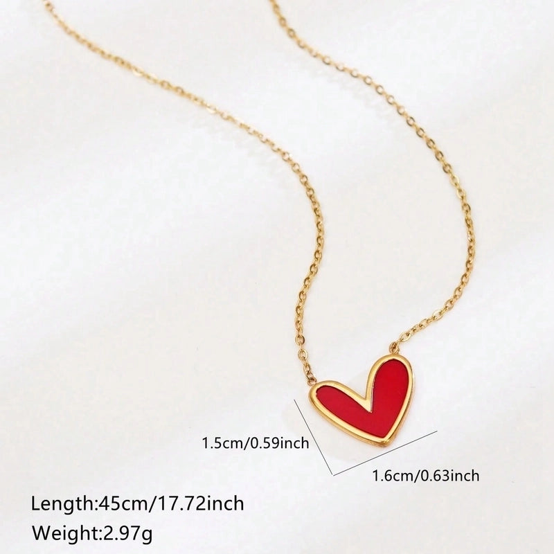 Cute Sweet Asymmetrical Heart Shape 304 Stainless Steel Acrylic 18K Gold Plated Inlay Pendant Necklace