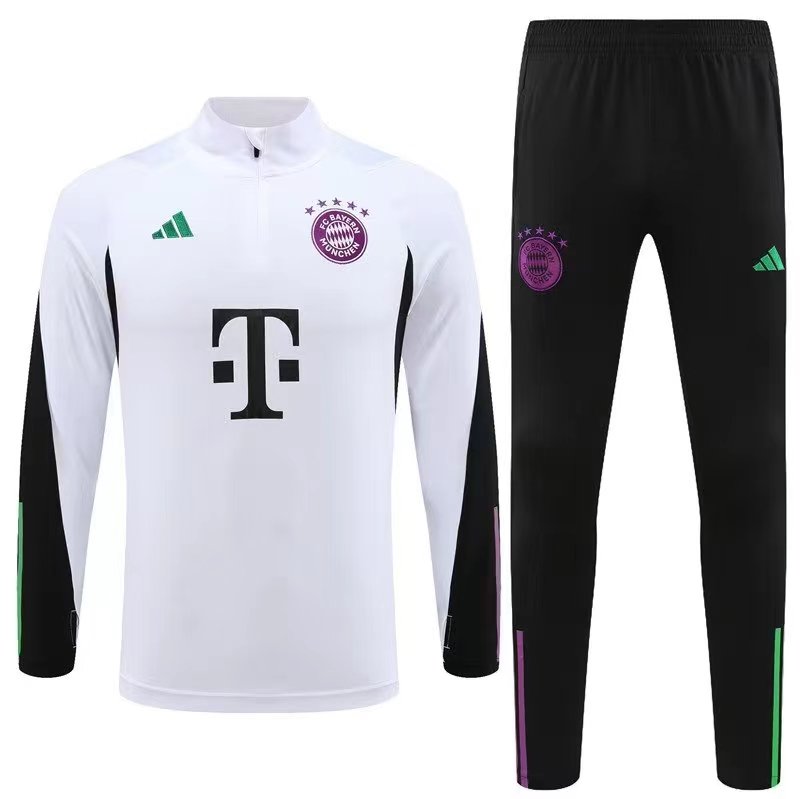 23/24 Bayern Munich Half-Pull Training Suit White Football Shirt 1:1 Thai Quality Set 