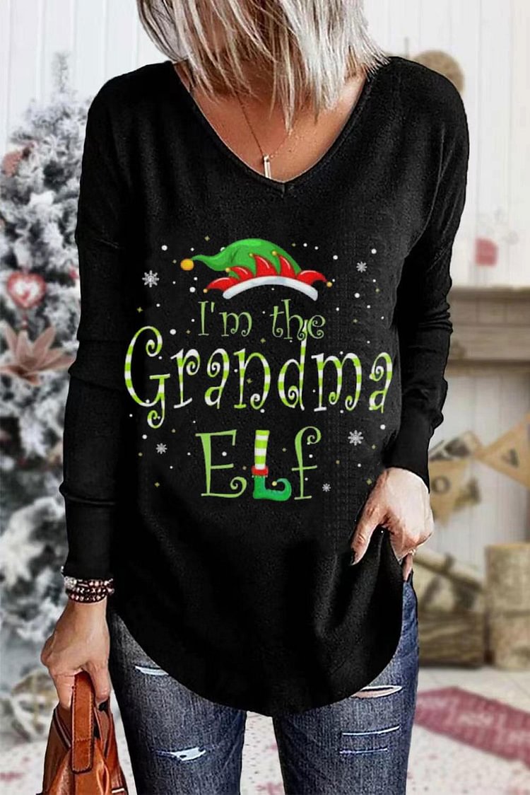 Women's I'm The Grandma Elf Letter Printed Sweatshirt 