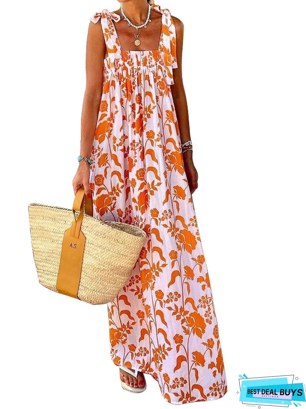 Holiday Print Sling Dress Long Skirt Casual