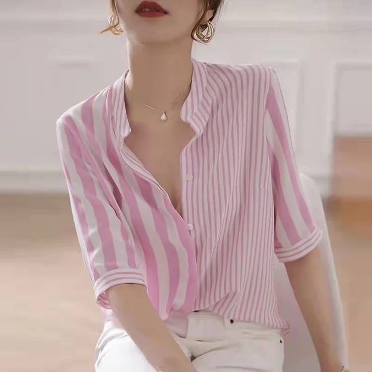 Pink Sweet Striped Shift Blouse QueenFunky
