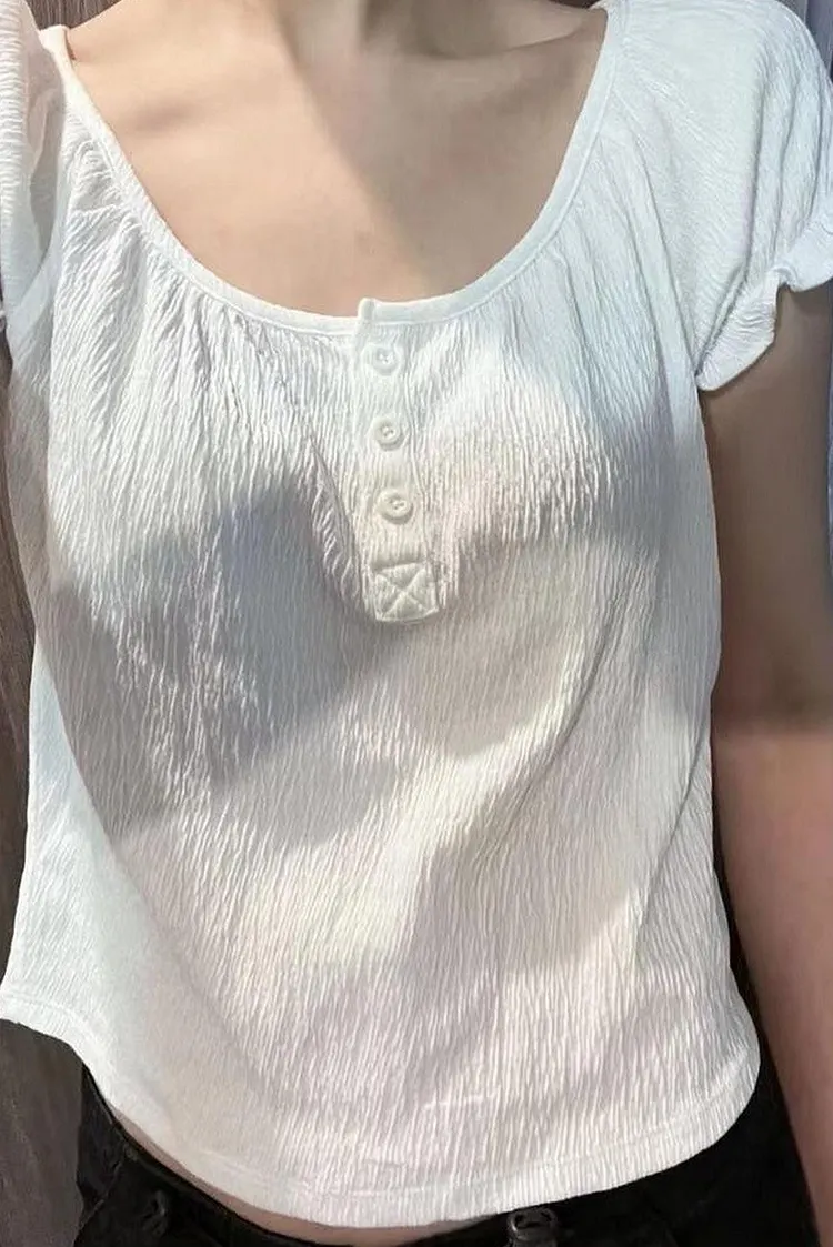 Spring Summer Women's Short Sleeve Crop Top Puff & Crew Neck