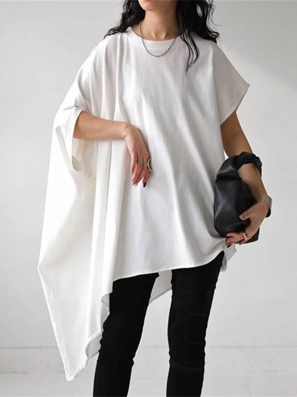 Loose Irregular Hem Short Sleeve Solid Color T-shirt