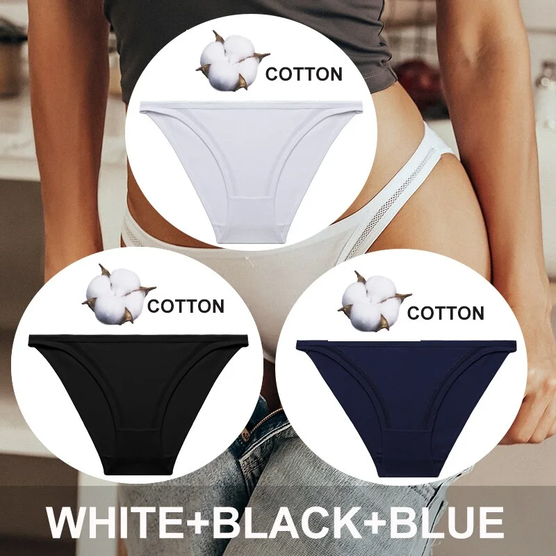 FINETOO 3PCS/Set Women Cotton Panties Sexy Lingerie Plus Size Underwear Low-Waist Briefs Female M-2XL Woman Hollow Out Pantys