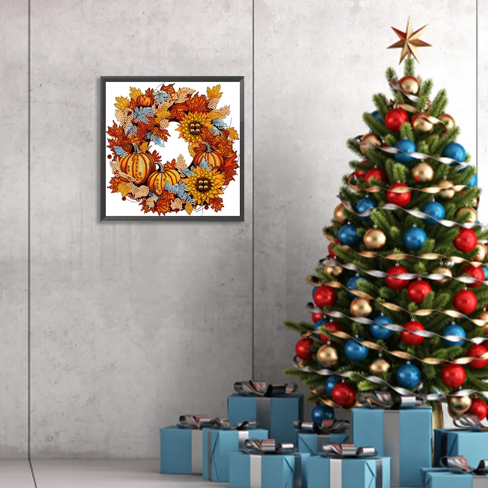 Diamond Painting - Partial Special Shaped Drill - Pumpkin Wreath(Canvas|30*30cm)