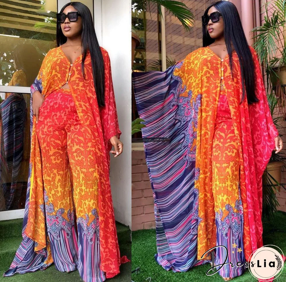 Summer African ClothesFor Women Two Piece Set Dashiki Fashion Long Dress Sets Pants Suits Outfits Party Dresses Plus Size