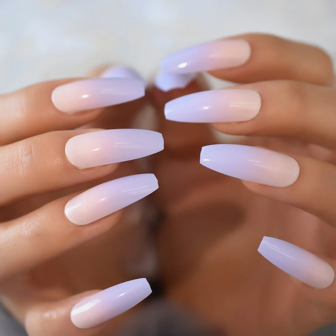 Translucent Specular Black Top Fadeing Nail Art Medium Almond Sharp Pre Designs Party Nail Tips False Nails Purple Fake Nail Set-Nail Inspo