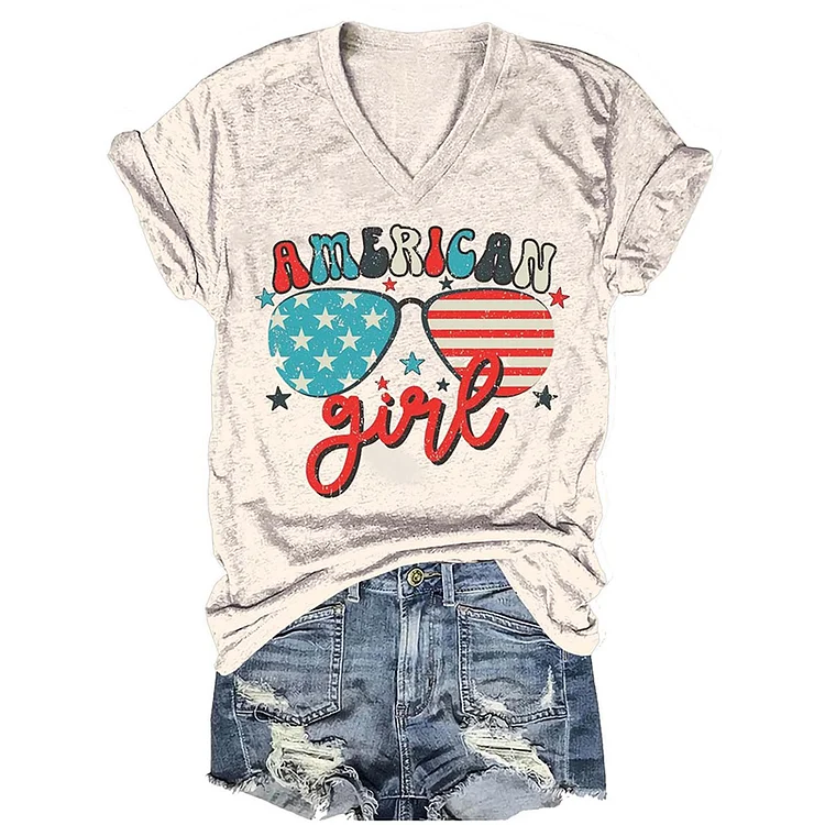 VChics Independence Day American Give Letter Art Print Casual T-shirt