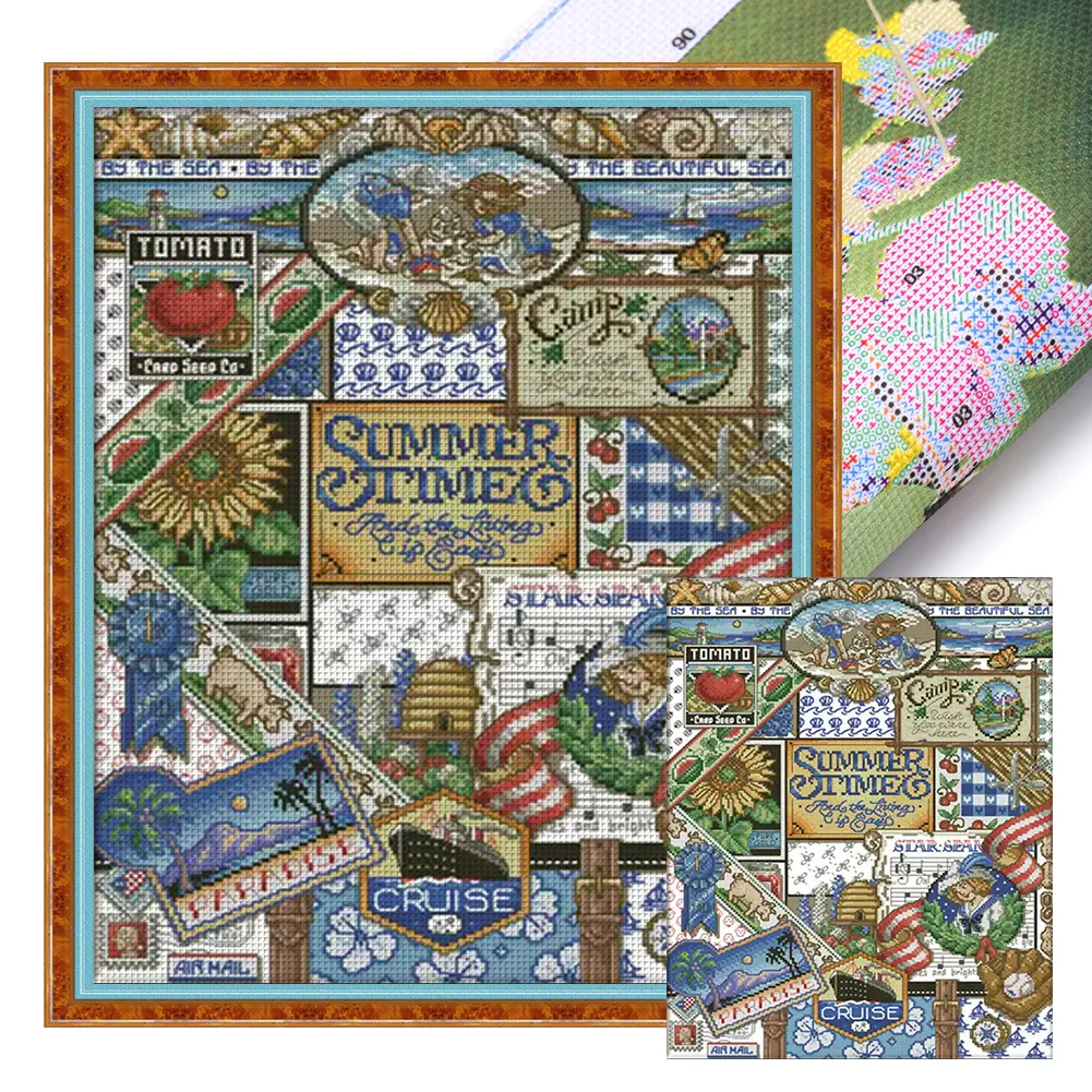 Full Embroidery Eco-cotton Thread 14CT Printed Summer Cross Stitch Kit ...
