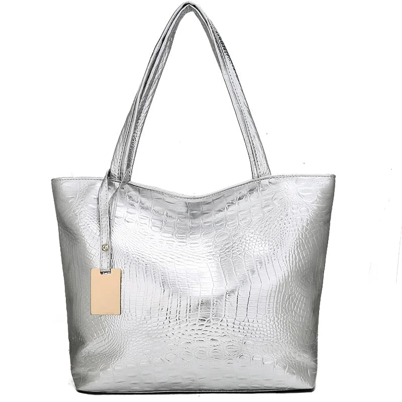 2021 New Brand Fashion Casual Women Shoulder Bags Silver Gold Black Crocodile Handbag PU Leather Female Tote Bag Ladies Hand Bag