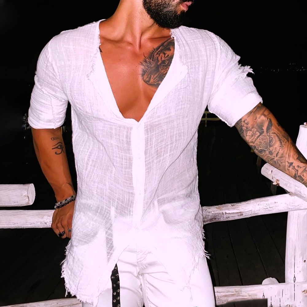 Men's Cotton Linen Beach Long Sleeve Shirt