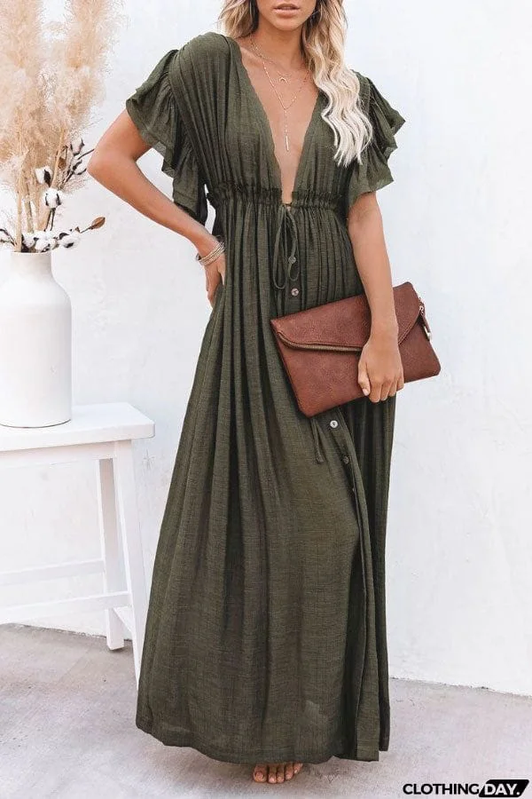 Fairy Air Fluttering V-neck  Ruffle Sleeves Dress