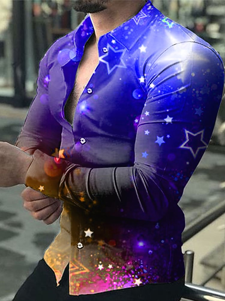 Casual Starry sky Pattern Printed Long Sleeve Men's Shirt
