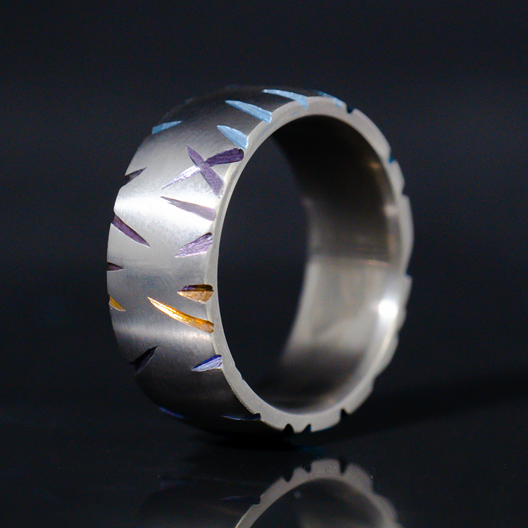 Anodized Notch Titanium Ring