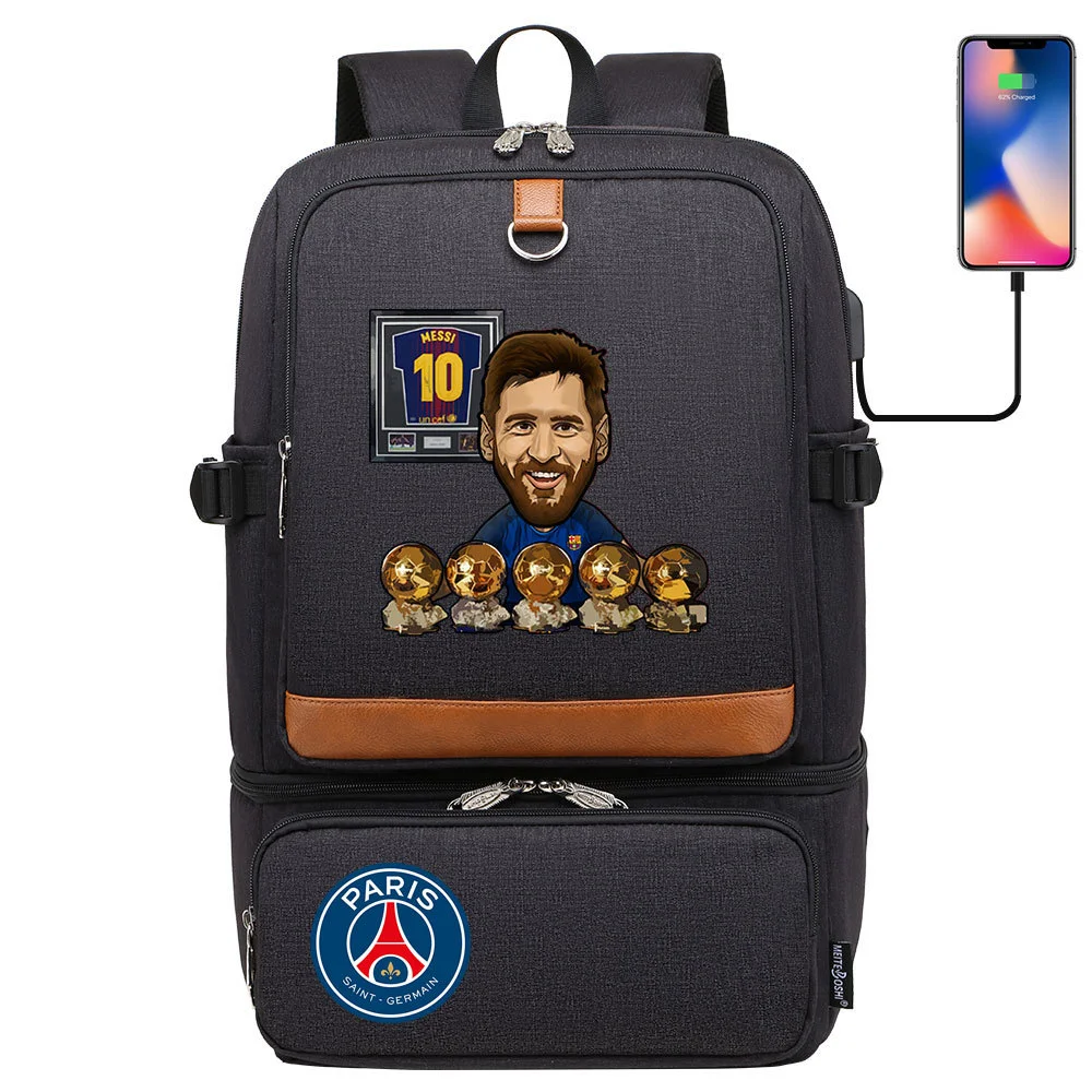 Buzzdaisy Score Big with Lionel Messi: Multi-Pocket Backpack with USB Charging and 15-Inch Laptop Capacity