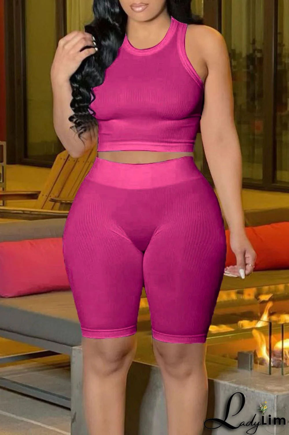 Blue Casual Solid Split Joint O Neck Sleeveless Two Pieces