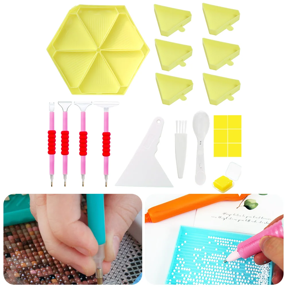 Diamond Painting Tool Accessory Tray Kit Art with Brush Spoon Pen Tips Glue Clay