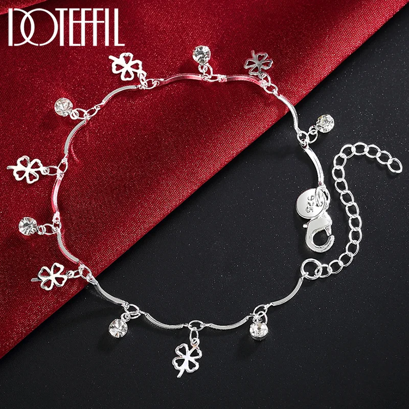DOTEFFIL 925 Sterling Silver AAA Zircon Clover Bracelet Chain For Women Jewelry