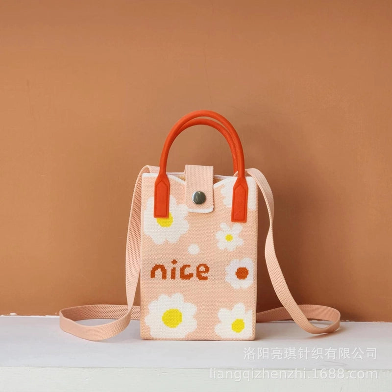 Women’s Polyester Cartoon Cute Square Hidden Buckle Shoulder Bag Handbag Crossbody Bag