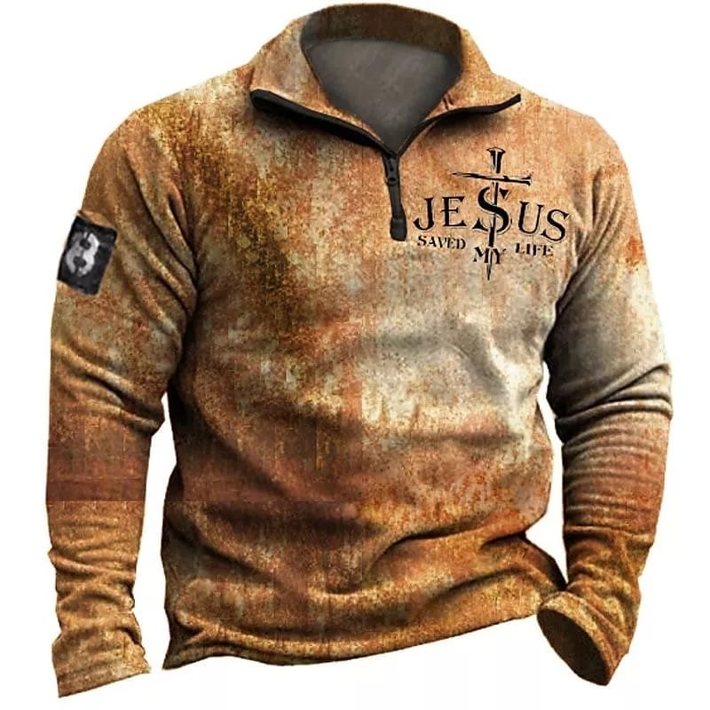 Men's Graphic Patterned Letter Zipper Basic Pullover Streetwear
