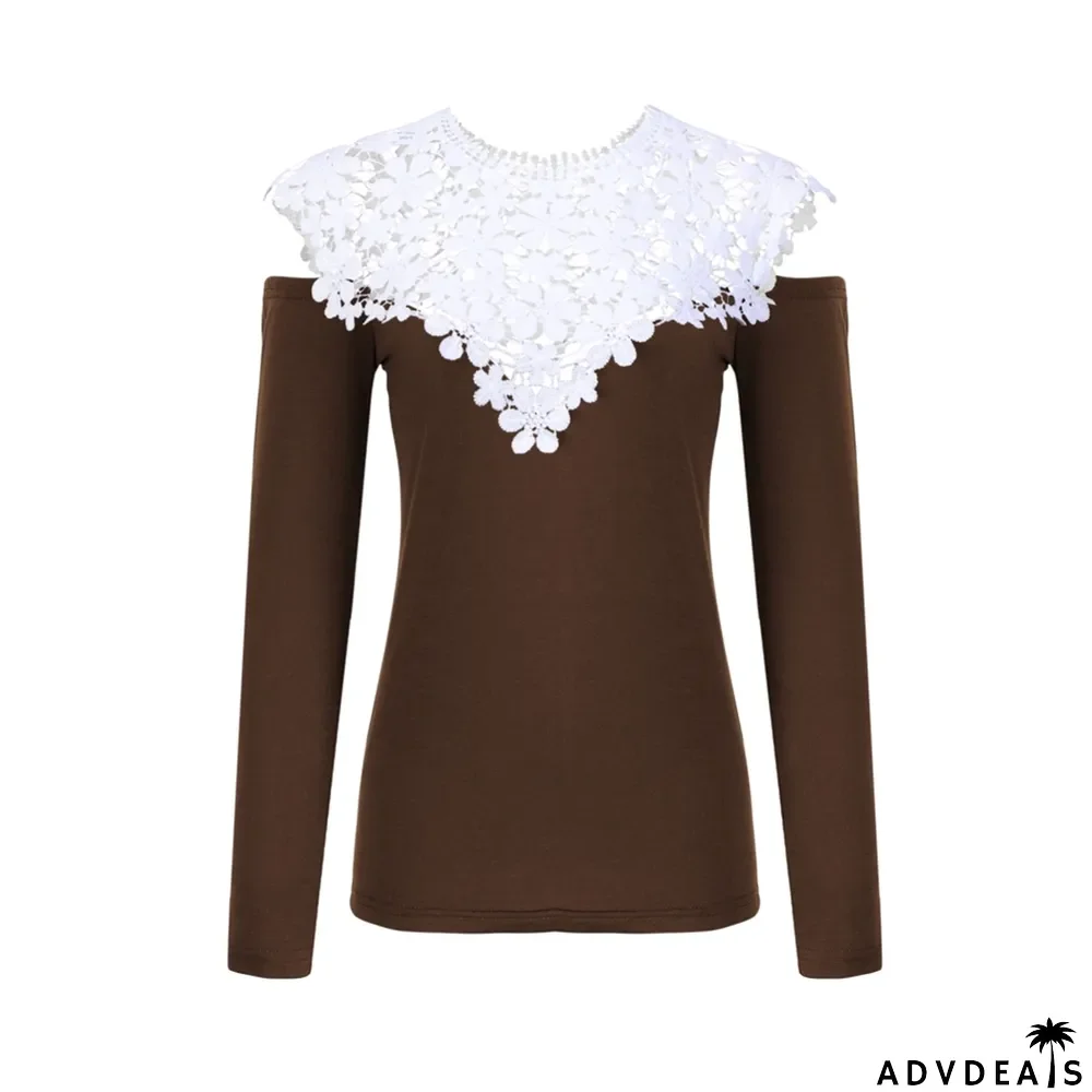 Autumn Lace Upper O-Neck Cut Out Sexy Shirt